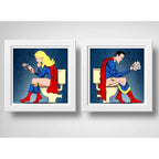Set 2 Cuadros Superman Supergirl Baño Héroes Comics Decora