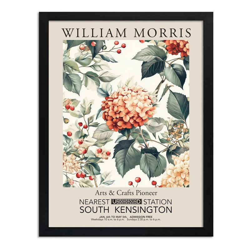 Cuadro Hortensias William Morris Botanica Flores Exposición Museo De South Kensington Negro