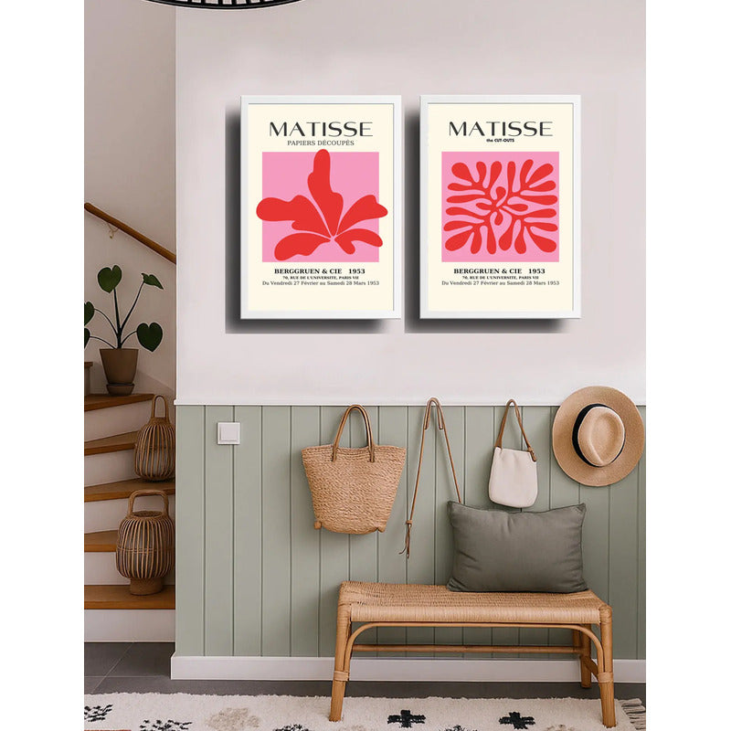 Set 2 Cuadros Dormitorio Living Matisse Tonos Rosa Pink Marco Blanco