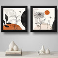 Set 2 Cuadros Boho Chic Hojas Flor Arte Decoracion 33x33cm Marco Negro