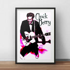 Cuadro Chuck Berry Leyenda Del Rock Decoracion Con Paspartú Marco Negro
