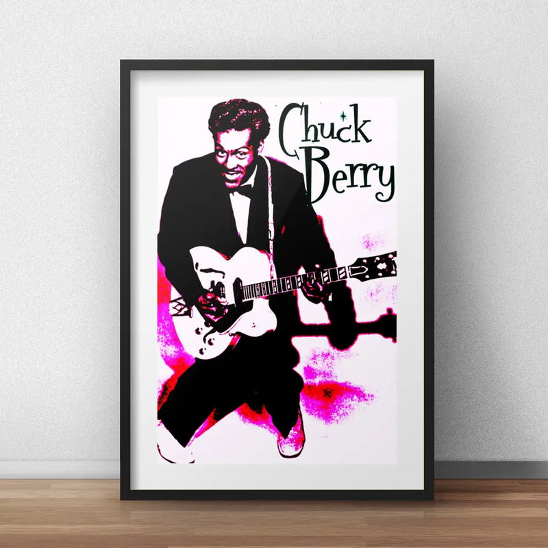 Cuadro Chuck Berry Leyenda Del Rock Decoracion Con Paspartú Marco Negro