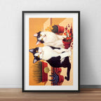 Cuadro Gatos Maceta Flores Mascota Decoracion Con Paspartú Marco Negro