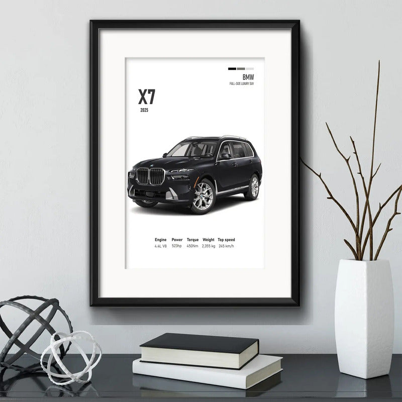 Cuadro Autos Y Camionetas Modelos Marcas Arte Con Paspartu Bmw Full Size Luxury Suv X7 Con Marco Negro