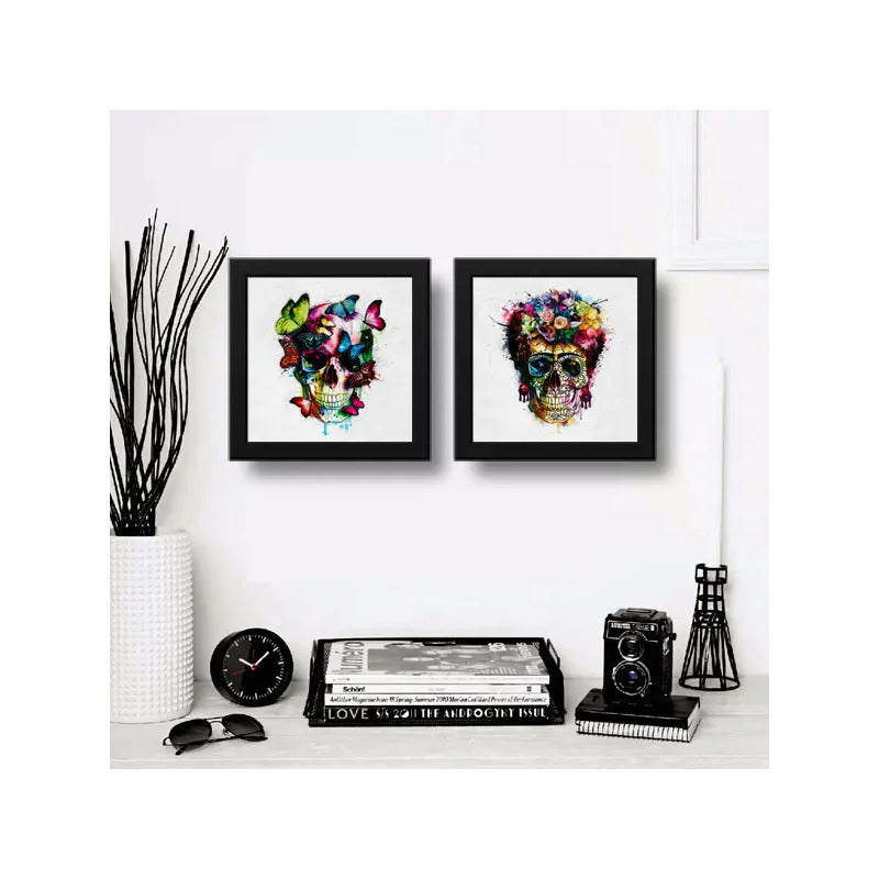 Set 2 Cuadros Calavera Mariposas Frida Calavera Flores Decor