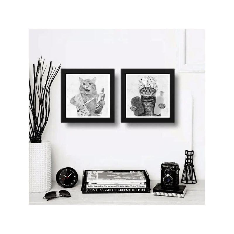 Set 2 Cuadros Gato Baño Blanco Y Negro Mascotas Decoracion