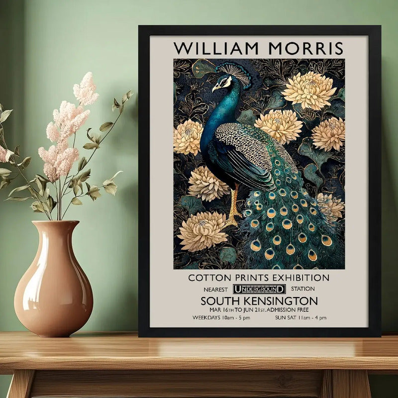 Cuadro Pavo Real Botanico William Morris Floral Ave Flores 2 Marco Negro