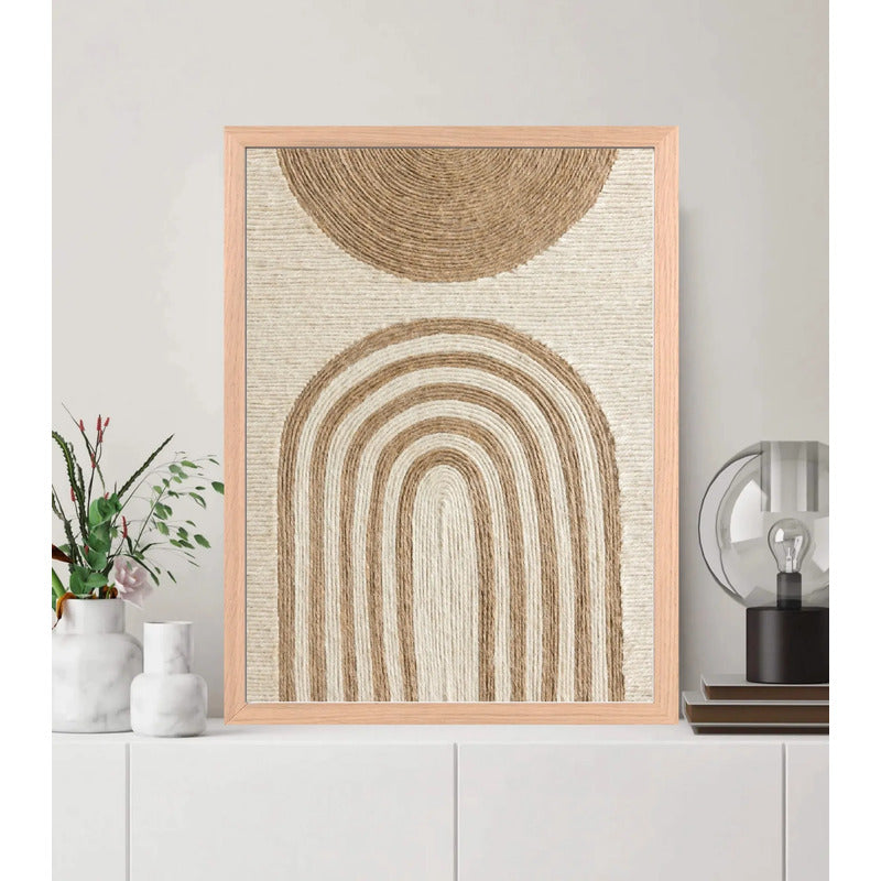 Cuadro Living Dormitorio Abstracto Textura Beige Marco Oak Marco Negro