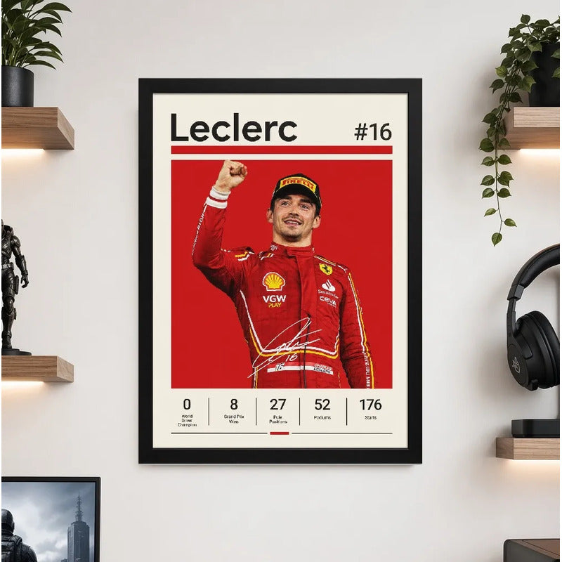 Cuadro Charles Leclerc Formula 1 Logros Signature Auto Marco Negro