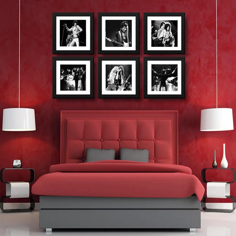 Set 6 Cuadros Rock Bandas Musica Blanco Y Negro Decoración