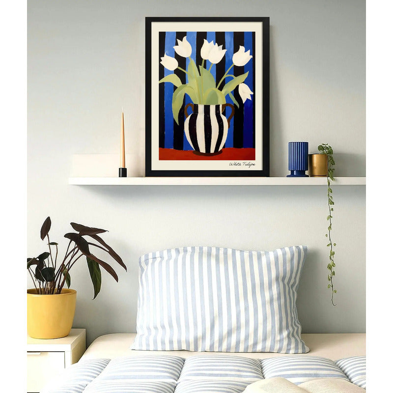 Cuadro Para Dormitorio Living Flores Tulipanes Blancos Arte Tulipanes Blancos 2 Marco Negro