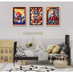 Set 3 Cuadros Superheroes Efecto 3d Para Dormitorio Infantil Marco Marrón Claro