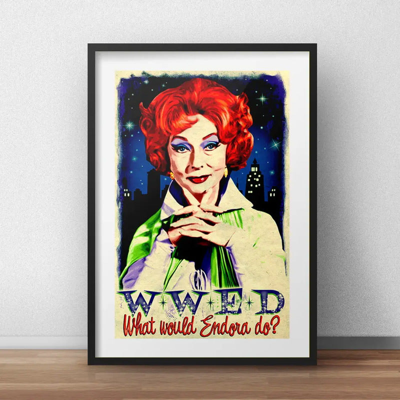 Cuadro Endora Pop Art  Bewitched Bruja Serie Con Paspartú Marco Negro