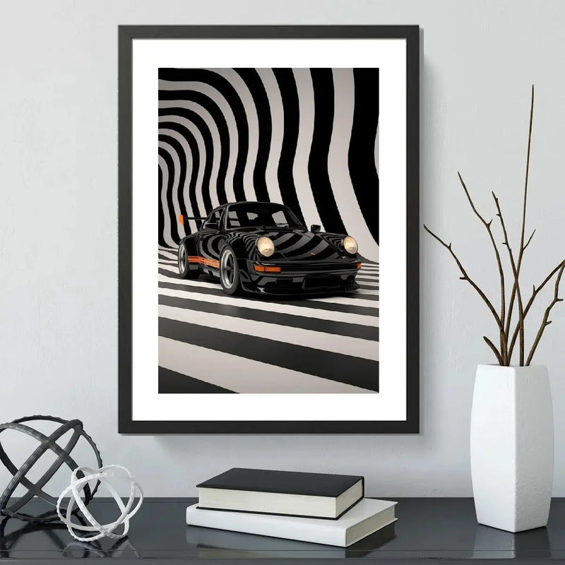 Cuadro Porsche 911 Negro Modelo Auto Arte Decoracion Marco Negro