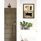 Cuadro Dormitorio Living Boho Abstracto Barcos Tonos Neutros Marco Negro