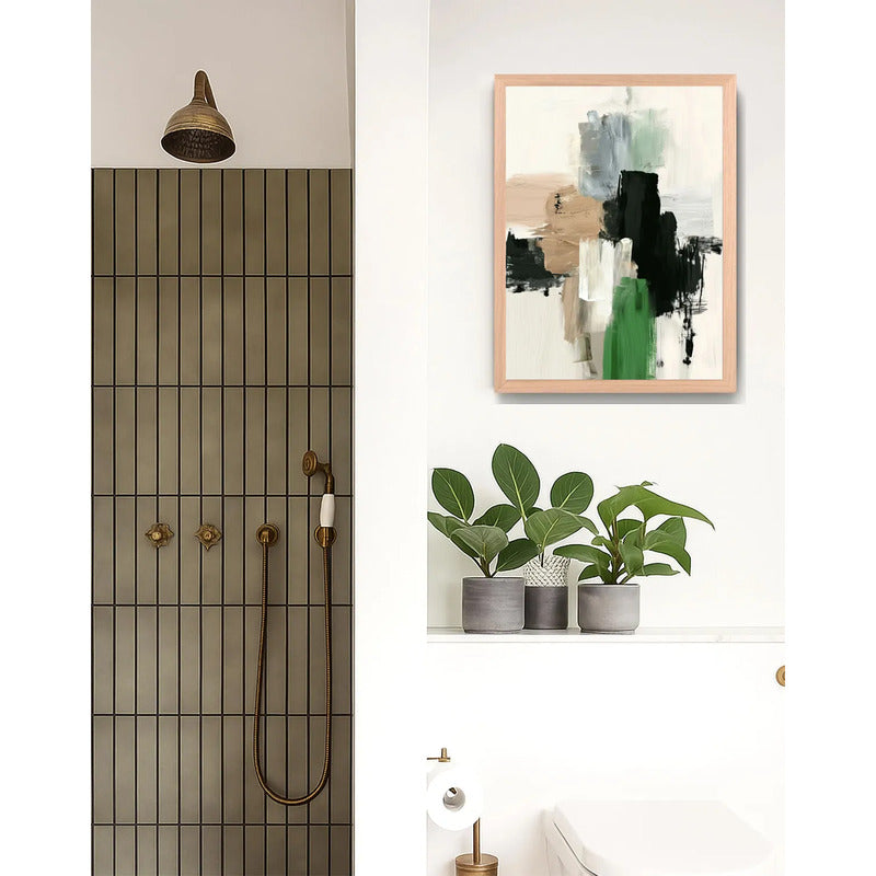 Cuadro Dormitorio Living Boho Abstracto Urban Moss Beige Oak Marco Marrón Claro