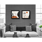 Set 2 Cuadros Boho Chic Hojas Flor Arte Decoracion 33x33cm Marco Negro