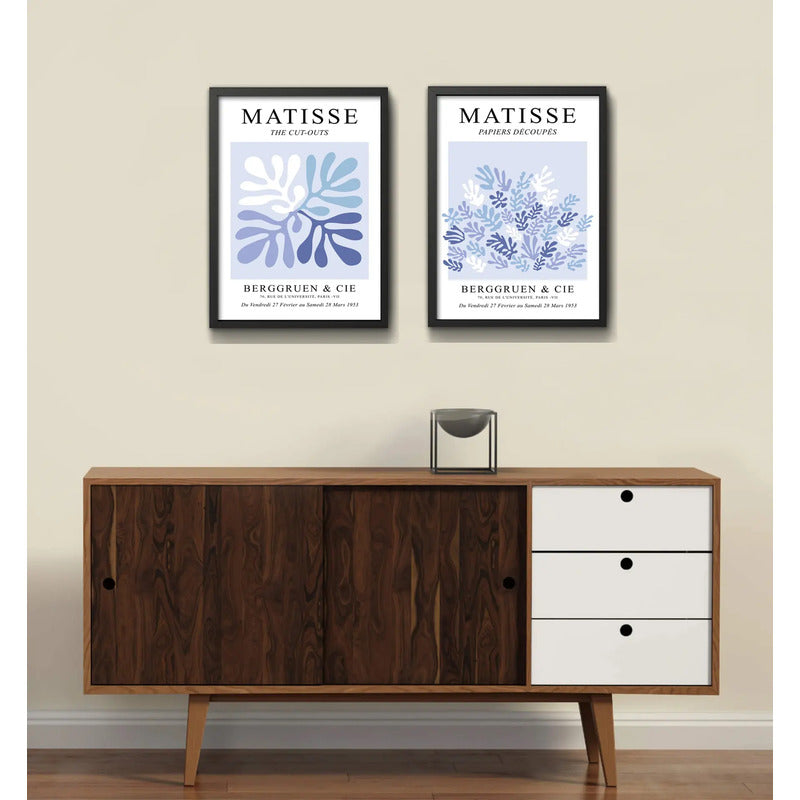 Set 2 Cuadros Dormitorio Living Matisse Tonos Azul Indigo Marco Negro