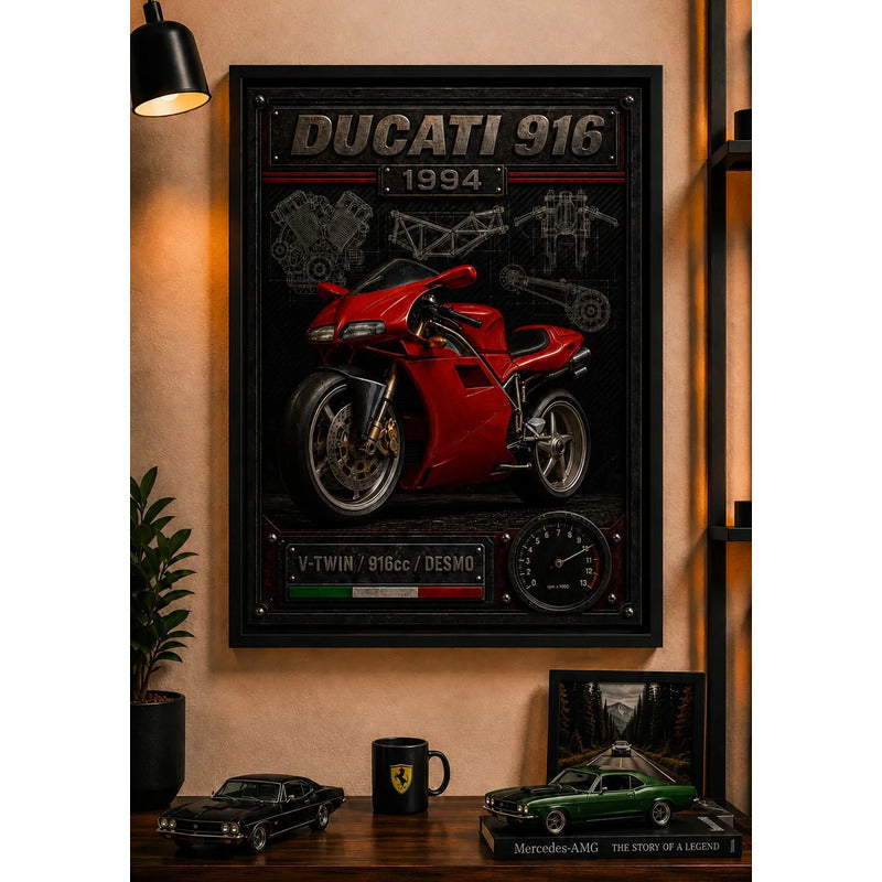 Cuadro Ducati 916 1994 Moto Icónico Detalles Specs Efecto 3d Marco Negro