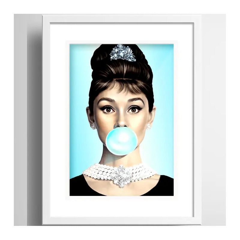 Cuadro Audrey Hepburn Chicle Goma Pop Art Con Paspartu