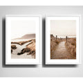 Set 2 Cuadros Paisajes De Playa Tonos Beige Neutros Dunas Marco Blanco