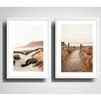 Set 2 Cuadros Paisajes De Playa Tonos Beige Neutros Dunas Marco Blanco