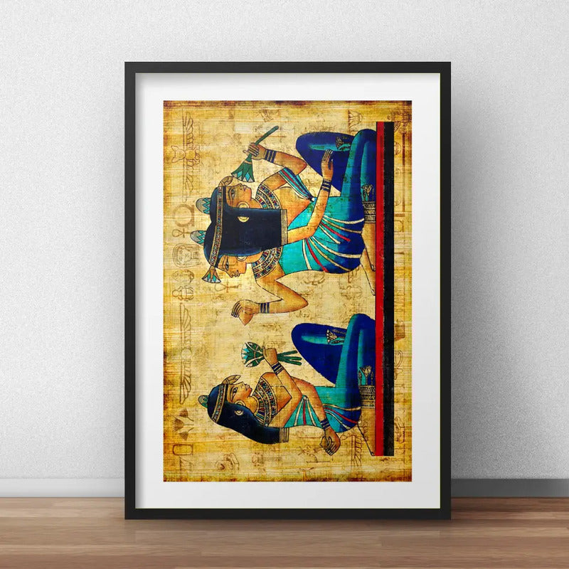 Cuadro Egipto Papyrus Damas Pirámide Decoracion Con Paspartú Marco Negro