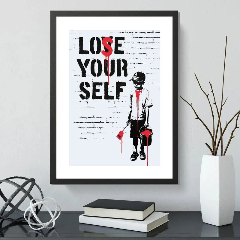 Cuadro Banksy Lose Yourself Arte Urbano Decoracion Moderna Marco Negro