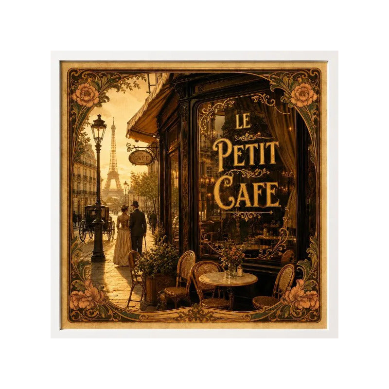 Cuadro Living Comedor Cocina Le Petit Café Paris 33x33cm Marco Blanco