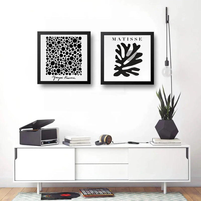 Set 2 Cuadros Yayoi Kusama Matisse Blanco Y Negro 33x33cm Marco Negro