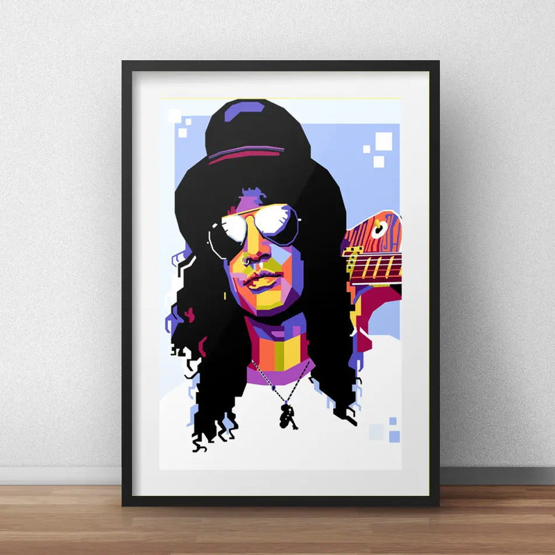 Cuadro Slash Pop Art Guns N Roses Decoracion Con Paspartú Marco Negro