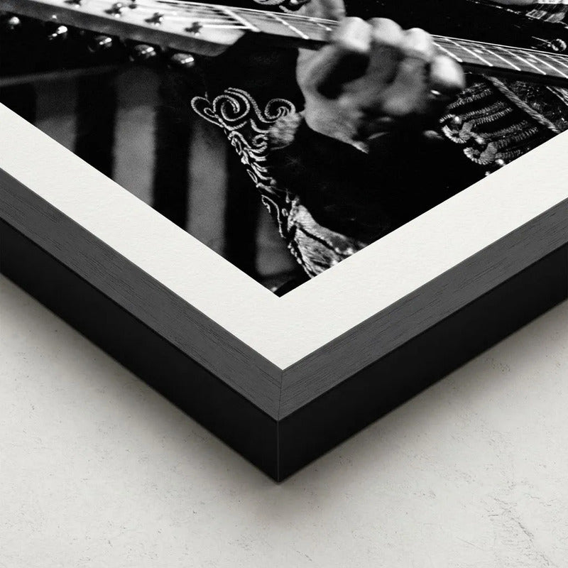 Cuadro Jimi Hendrix Blanco Y Negro Psicodélico Rock Guitarra Marco Negro