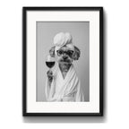 Cuadro Perro Con Bata De Bano Tomando Vino Arte Con Paspartú
