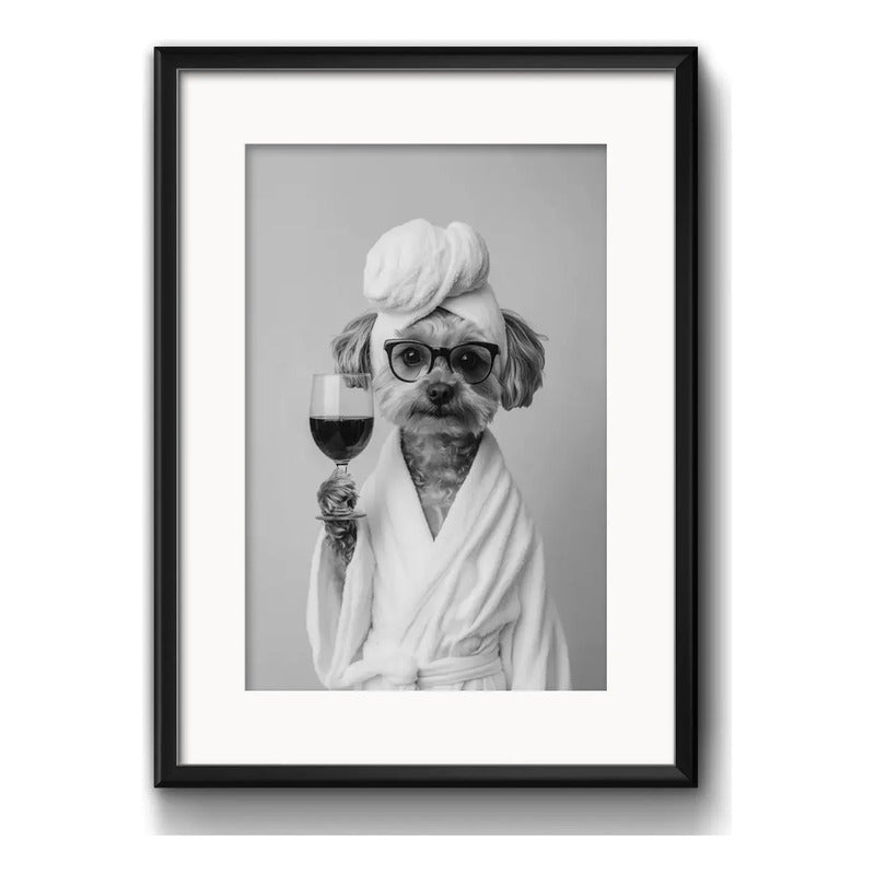Cuadro Perro Con Bata De Bano Tomando Vino Arte Con Paspartú