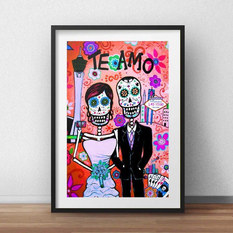 Cuadro Pareja Calaveras Mexicanas Tattoo Decoracion Paspartú