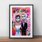 Cuadro Pareja Calaveras Mexicanas Tattoo Decoracion Paspartú