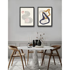 Set 2 Cuadros Boho Abstracto Duo Líneas Geométricas 53x43cm Marco Negro
