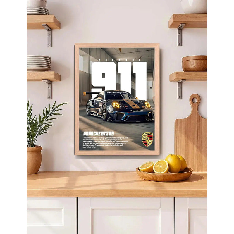 Cuadro Porsche 911 Gt3 Rs Auto Modelo Carrera Marco Oak Marco Marrón Claro