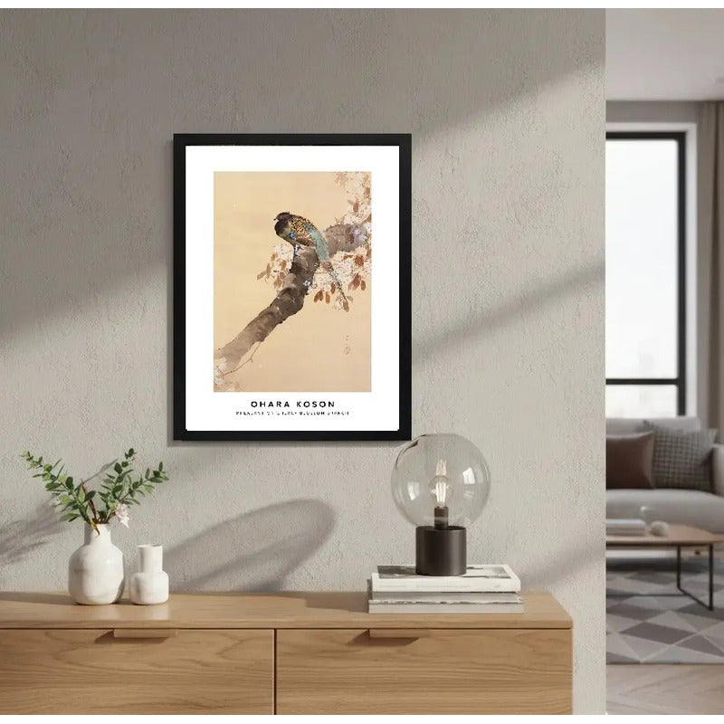 Cuadro Living Arte Ohara Koson Faisan Ave Rama Cerezo Flores Marco Negro
