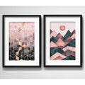 Set 2 Cuadro Abstracto Rose Gold Escandinavo Arte Paspartú