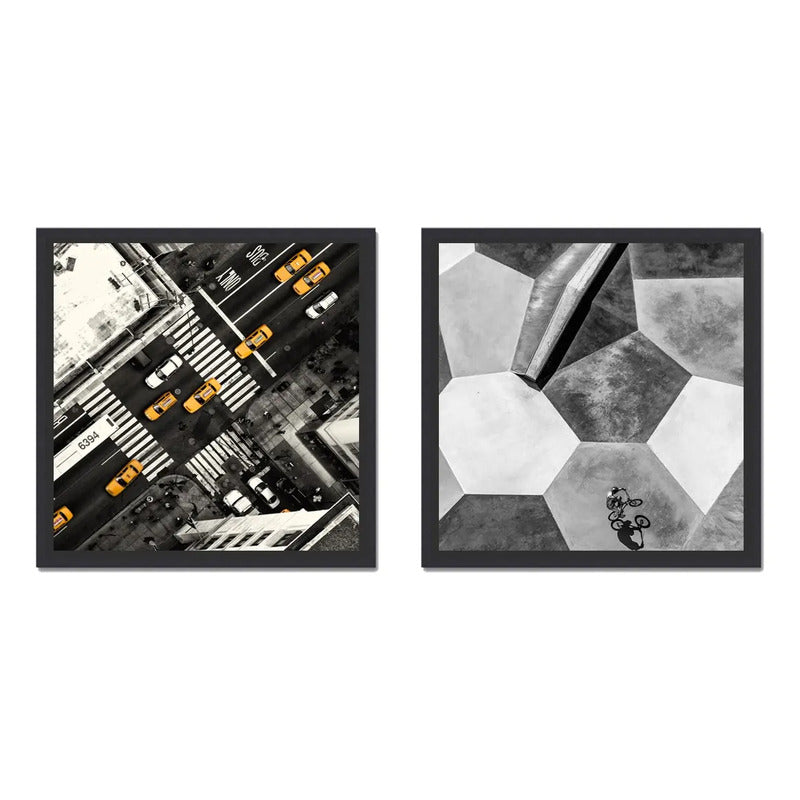 Set 2 Cuadros Arquitectura Moderna Edificio Proyecto 33x33cm Escena Urbana Con Marco Negro