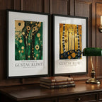 Set 2 Cuadros Gustav Klimt Árbol De La Vida Con Paspartú Marco Negro