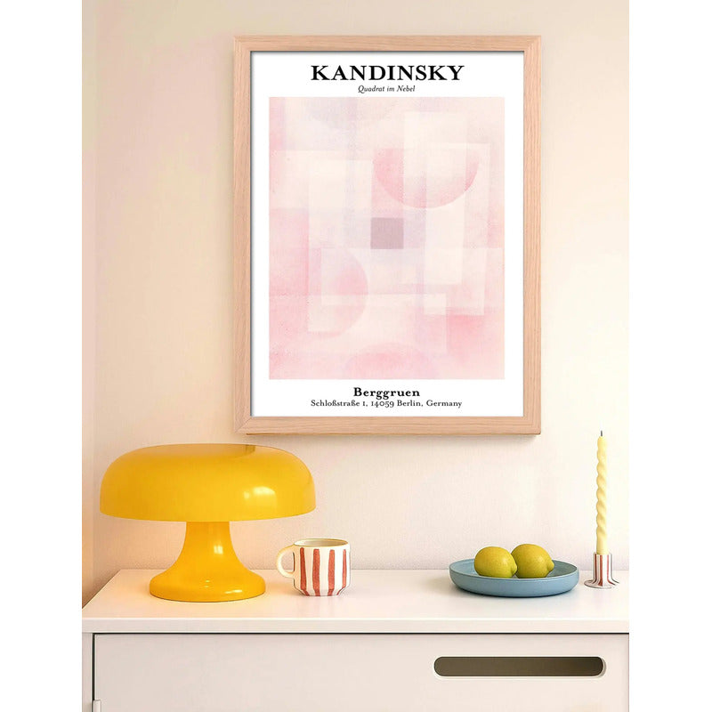 Cuadro Dormitorio Living Kandinsky Cuadrado Niebla Rosa Oak Marco Marrón Claro