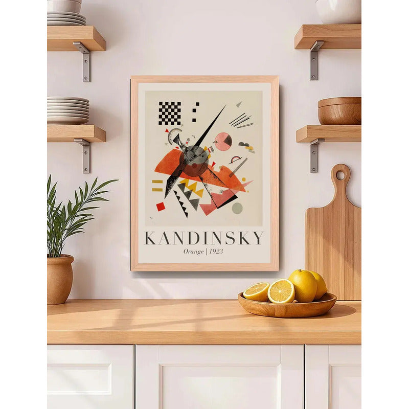 Cuadro Dormitorio Living Kandinsky Abstracto Tonos Beige Oak Marco Marrón Claro