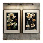 Set 2 Cuadros Flores Sagittaria Dry Flor Seca Con Paspartú Marco Negro