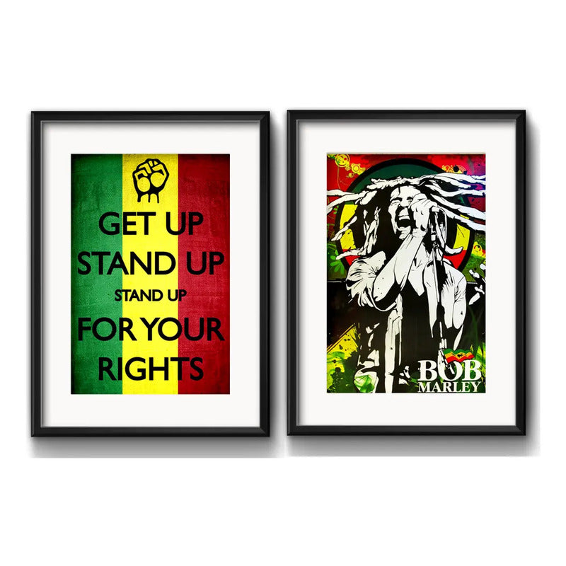 Set 2 Cuadros Bob Marley Letra Musica Reggae Arte Paspartú