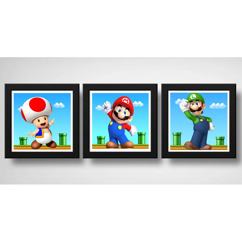 Set 3 Cuadros Marios Bros Luigi Toad Game Videojuego Pop Art