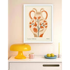 Cuadro Dormitorio Living Jarron Ceramica Flores Color Pastel Marco Blanco