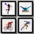 Set 4 Cuadros Carrera Natacion Basket Ciclismo Pop Art Decor