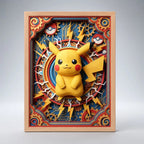 Cuadro Pikachu Efecto 3d Pokemon Anime Kids Japon Marco Madera Oak Madera Clara